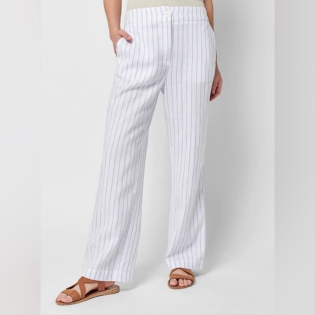 Faherty Malibu Linen Blend Pants Pier Stripe Size Xl Preppy Minimalist Coastal